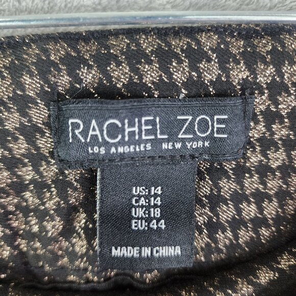 Womens Rachel Zoe Black & Metallic Gold Houndstooth Pants Career Straight 14 - Picture 5 of 12
